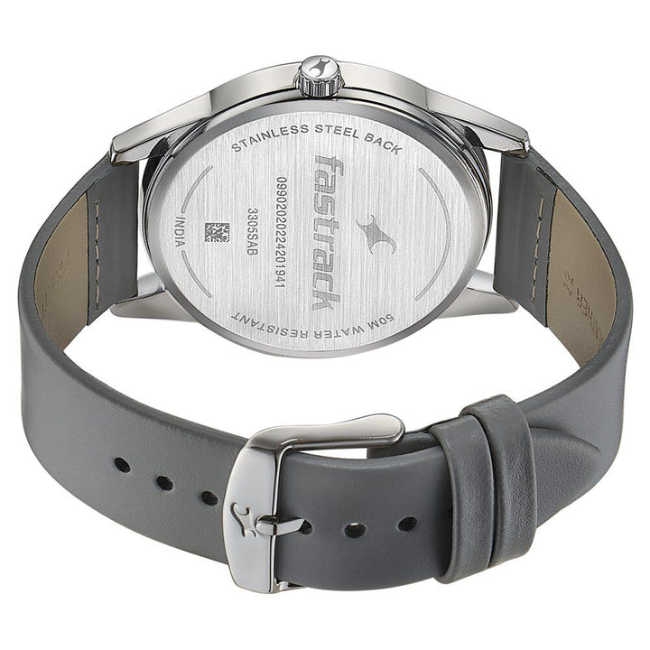 Fastrack Stunners Quartz Analog Grey Dial Leather Strap Watch for Guys 3305SL02