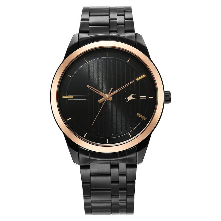 Fastrack Stunners Quartz Analog Black Dial Metal Strap Watch for Guys 3308KM01