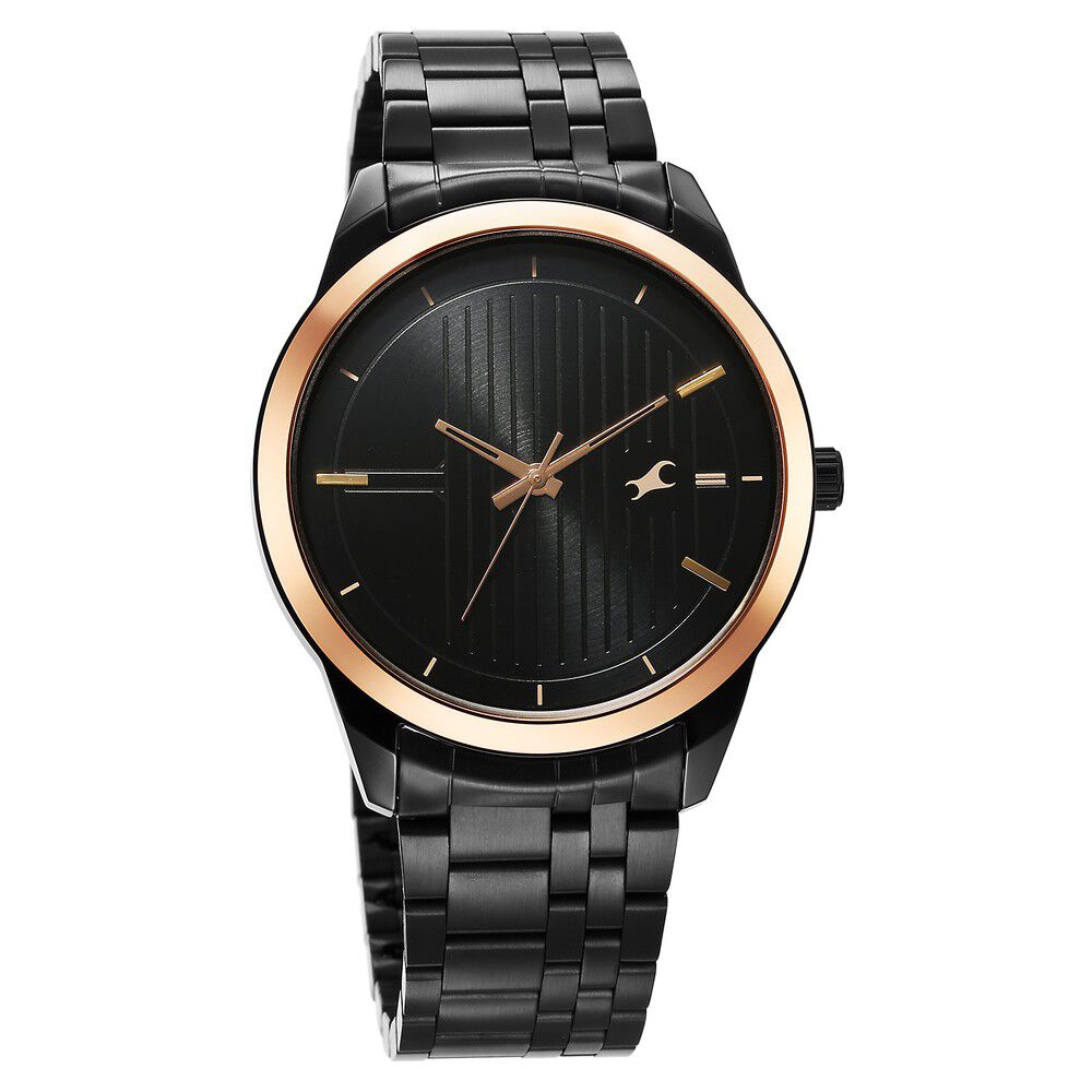 Fastrack Stunners Quartz Analog Black Dial Metal Strap Watch for Guys 3308KM01