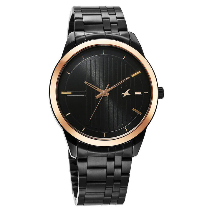 Fastrack Stunners Quartz Analog Black Dial Metal Strap Watch for Guys 3308KM01