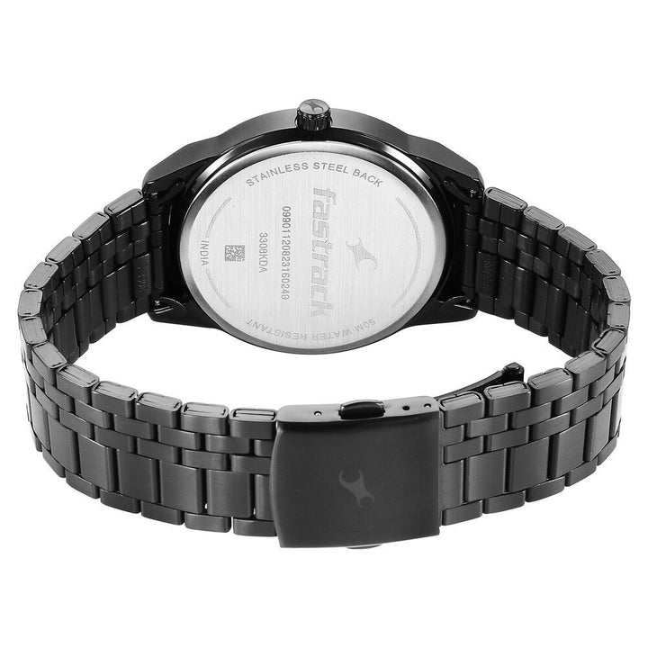 Fastrack Stunners Quartz Analog Black Dial Metal Strap Watch for Guys 3308KM01