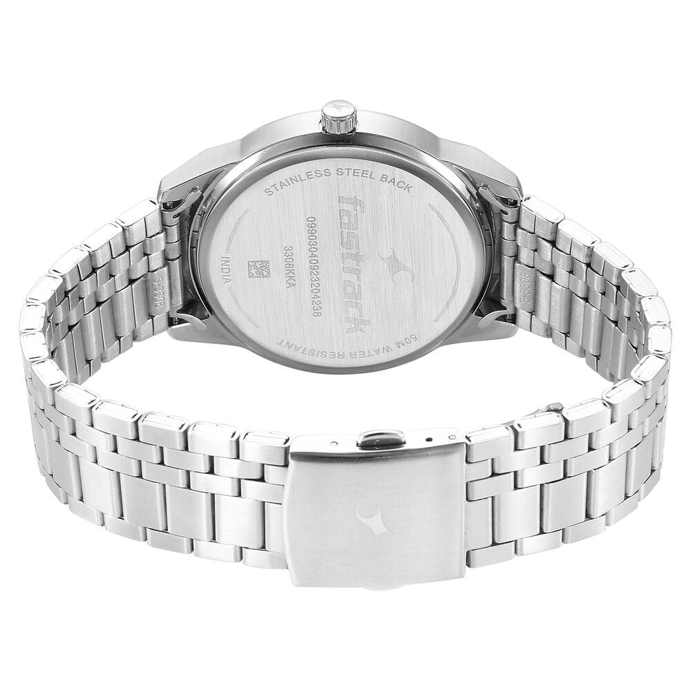 Fastrack Stunners Quartz Analog Black Dial Metal Strap Watch for Guys 3308KM02