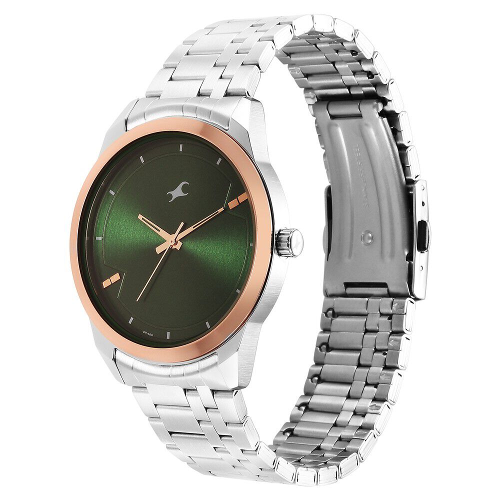 Fastrack Stunners Quartz Analog Green Dial Metal Strap Watch for Guys 3308KM03