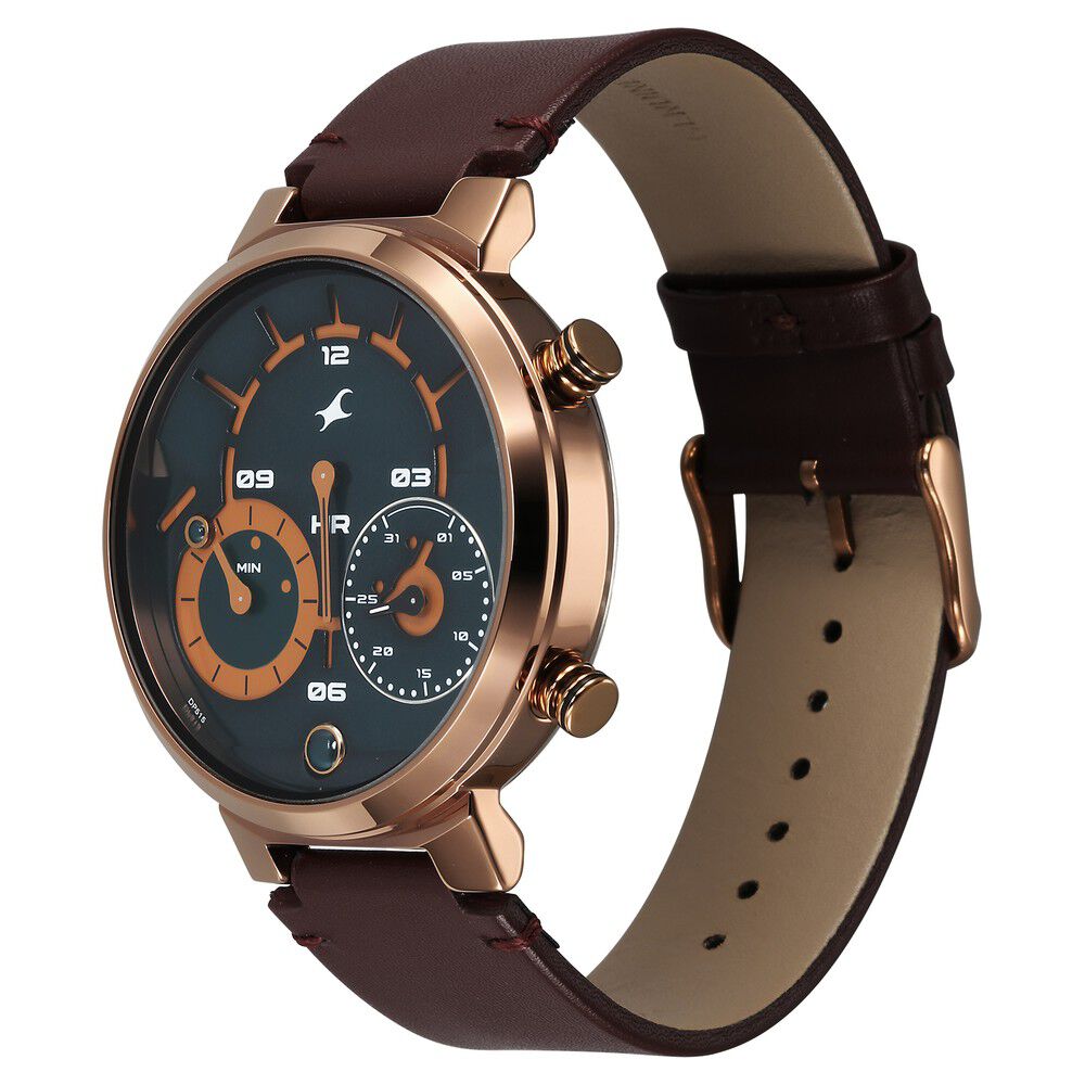 Fastrack Gambit Micromotor Green Dial Brown Leather Strap Analog Watch for Guys 3309QL01