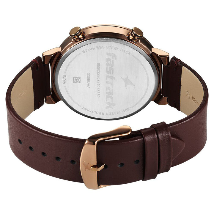 Fastrack Gambit Micromotor Green Dial Brown Leather Strap Analog Watch for Guys 3309QL01
