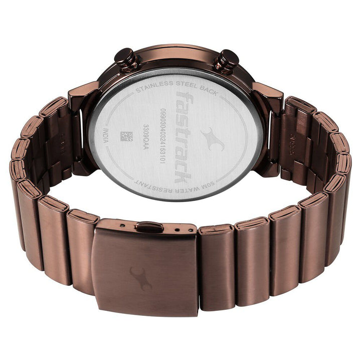 Fastrack Gambit Micromotor Black Dial Brown Metal Strap Analog Watch for Guys 3309QM02