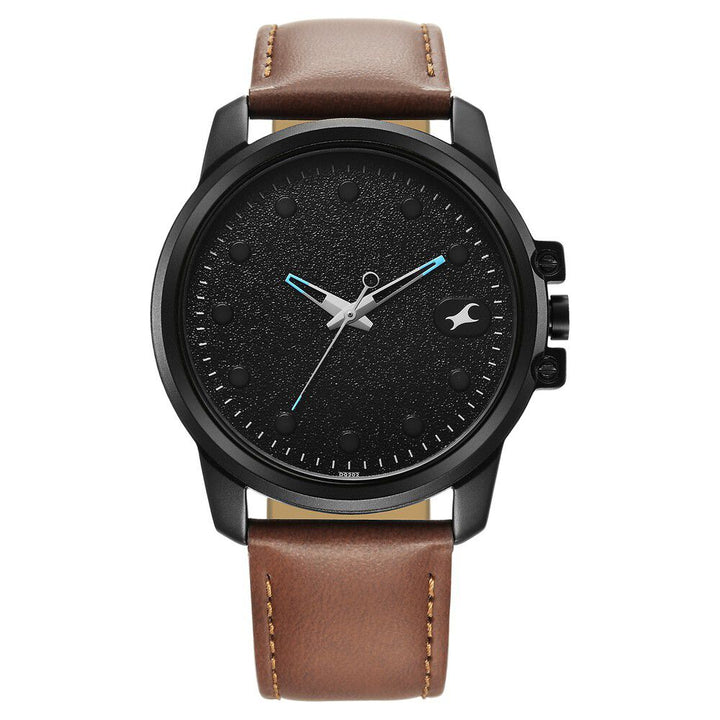 Fastrack Pulse Quartz Analog Black Dial With Tan Leather Strap Watch for Guys 3314NL01F