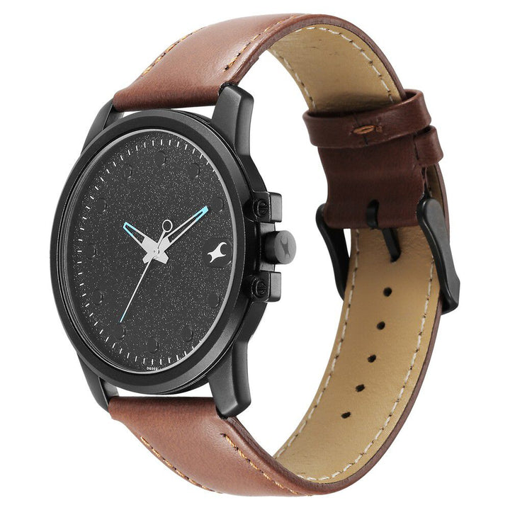 Fastrack Pulse Quartz Analog Black Dial With Tan Leather Strap Watch for Guys 3314NL01F