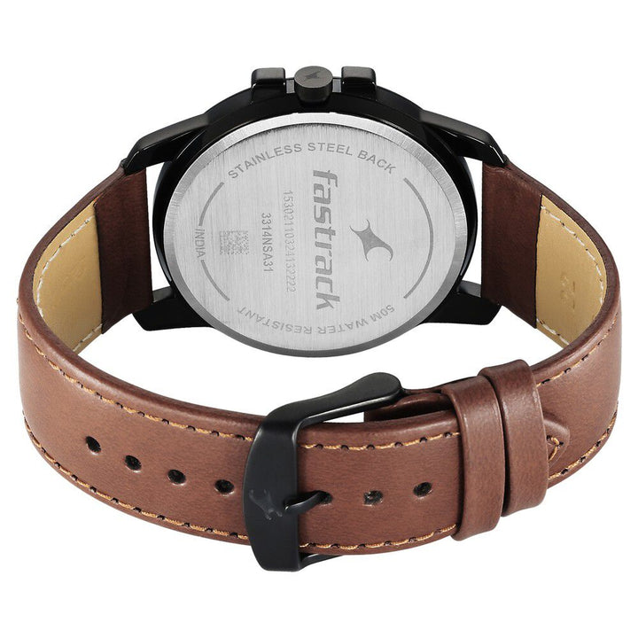 Fastrack Pulse Quartz Analog Black Dial With Tan Leather Strap Watch for Guys 3314NL01F