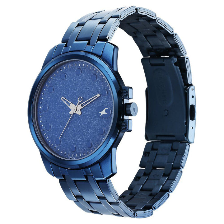 Fastrack Pulse Quartz Analog Blue Dial With Blue Stainless steel Strap Watch for Guys 3314QM01F
