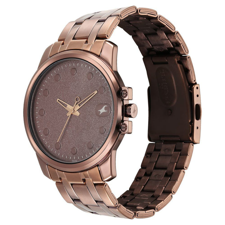 Fastrack Pulse Quartz Analog Brown Dial With Brown Stainless steel Strap Watch for Guys 3314QM02F