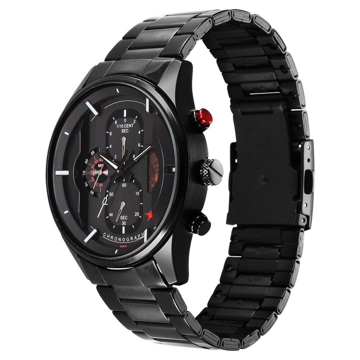 Fastrack Opulence Sun Moon Chronograph Black Dial Black Metal Strap Analog Quartz Watch For Guys 3315KM01