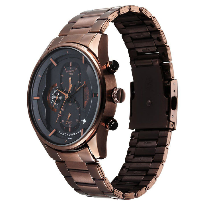 Fastrack Opulence Sun Moon Chronograph Black Dial Brown Metal Strap Analog Quartz Watch For Guys 3315KM02