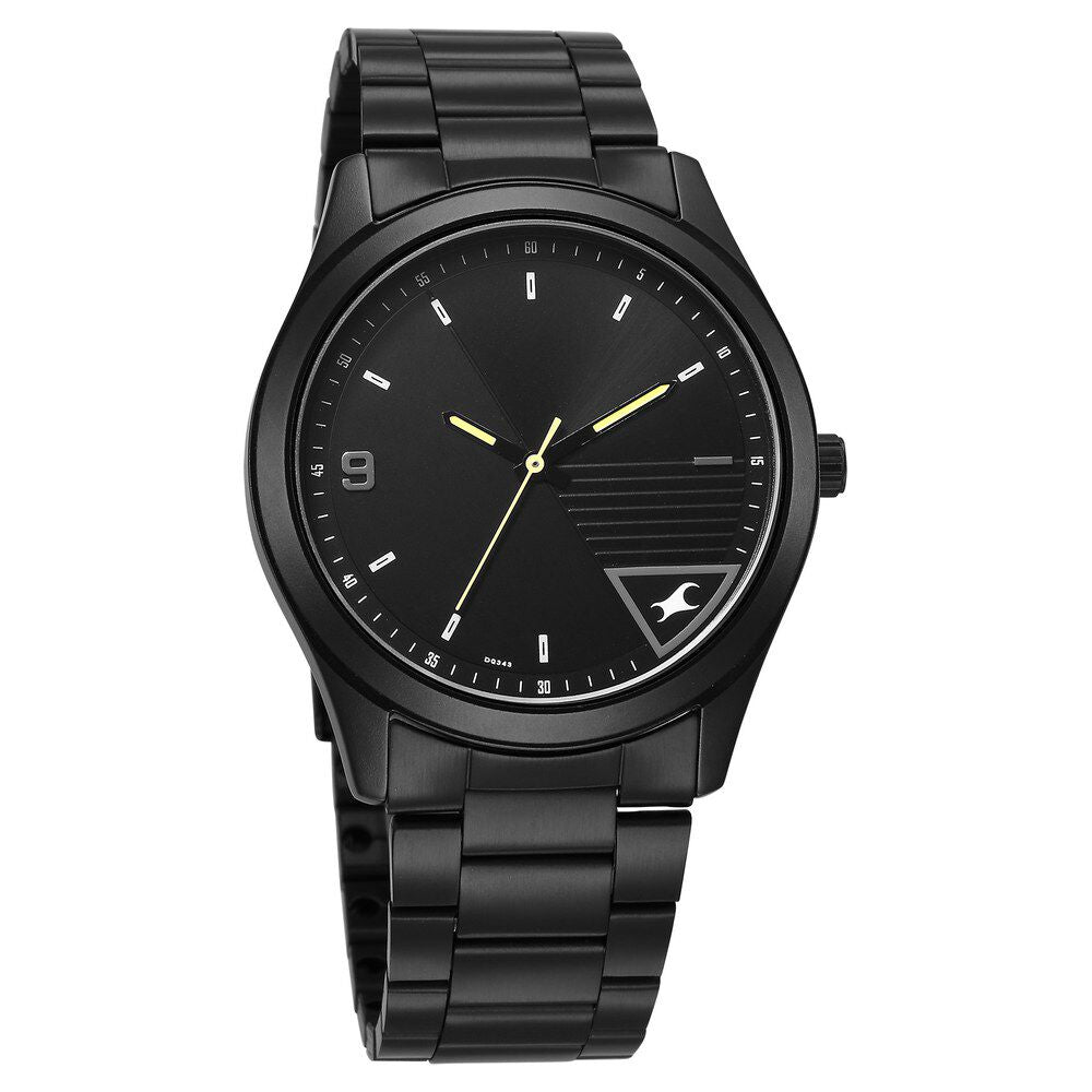 Fastrack Stunners Quartz Analog Black Dial Black Metal Strap Watch For Guys 3317NM01