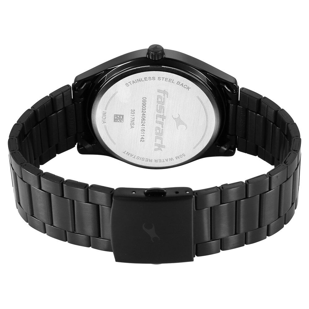 Fastrack Stunners Quartz Analog Black Dial Black Metal Strap Watch For Guys 3317NM01