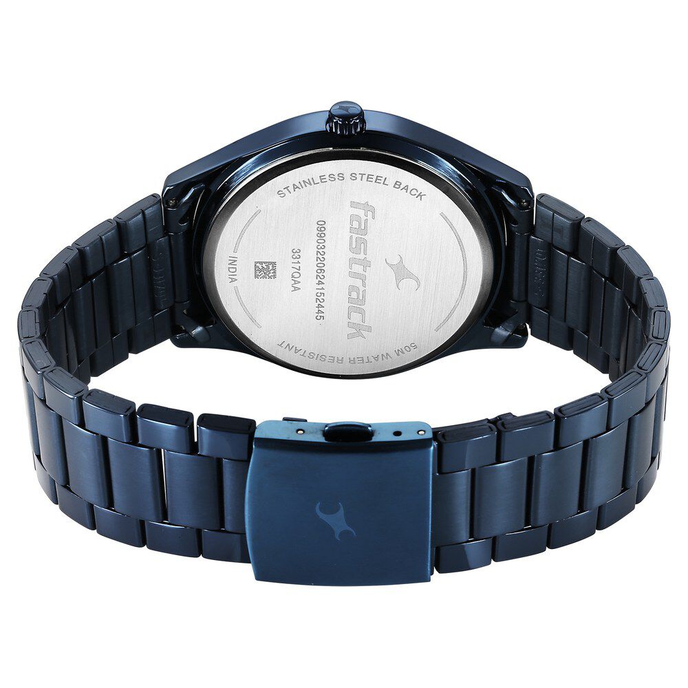 Fastrack Stunners Quartz Analog Blue Dial Blue Metal Strap Watch For Guys 3317QM01
