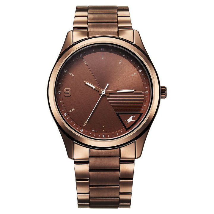 Fastrack Stunners Quartz Analog Brown Dial Brown Metal Strap Watch For Guys 3317QM02