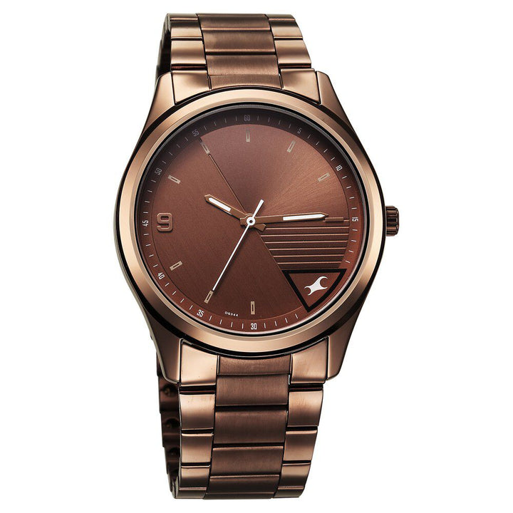 Fastrack Stunners Quartz Analog Brown Dial Brown Metal Strap Watch For Guys 3317QM02