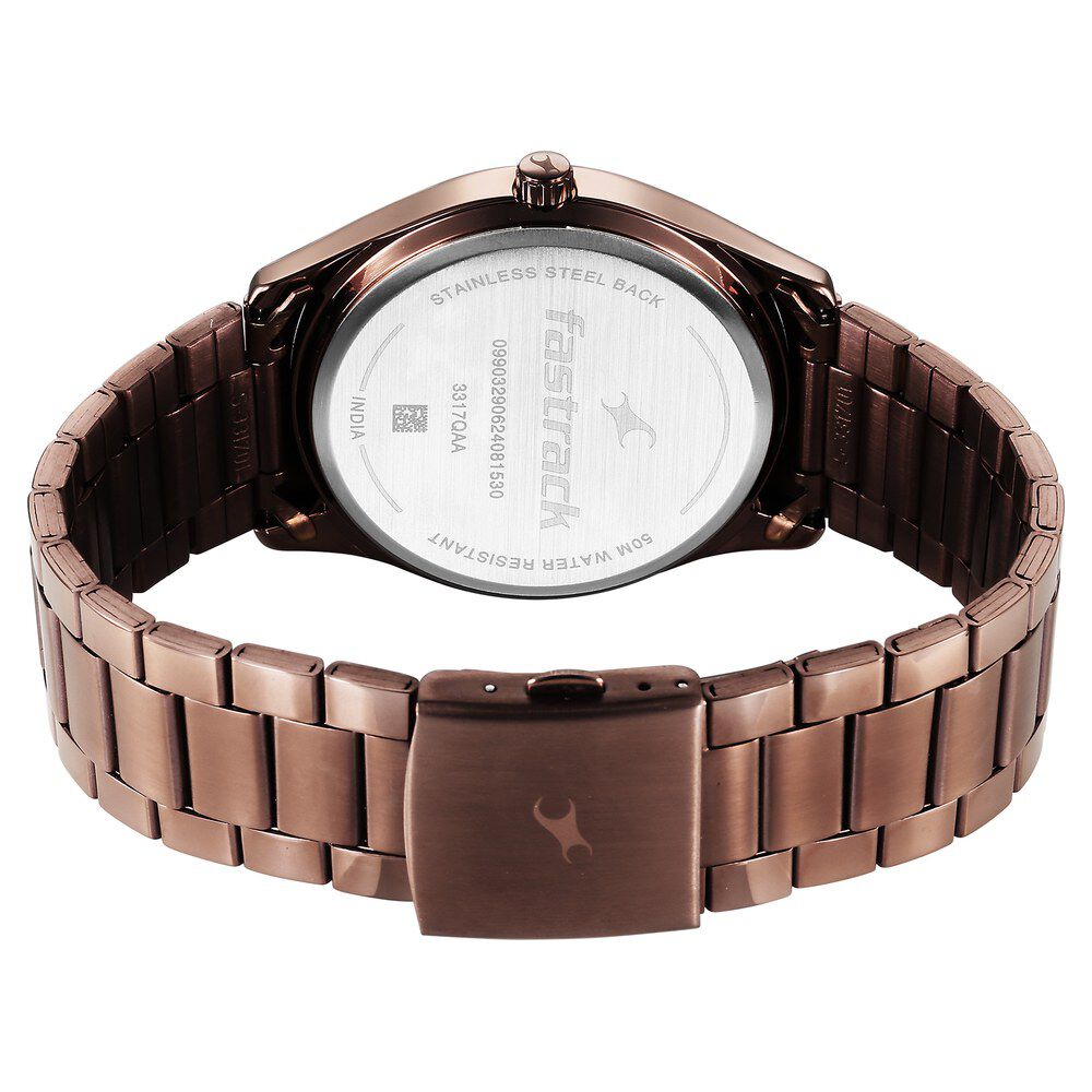 Fastrack Stunners Quartz Analog Brown Dial Brown Metal Strap Watch For Guys 3317QM02