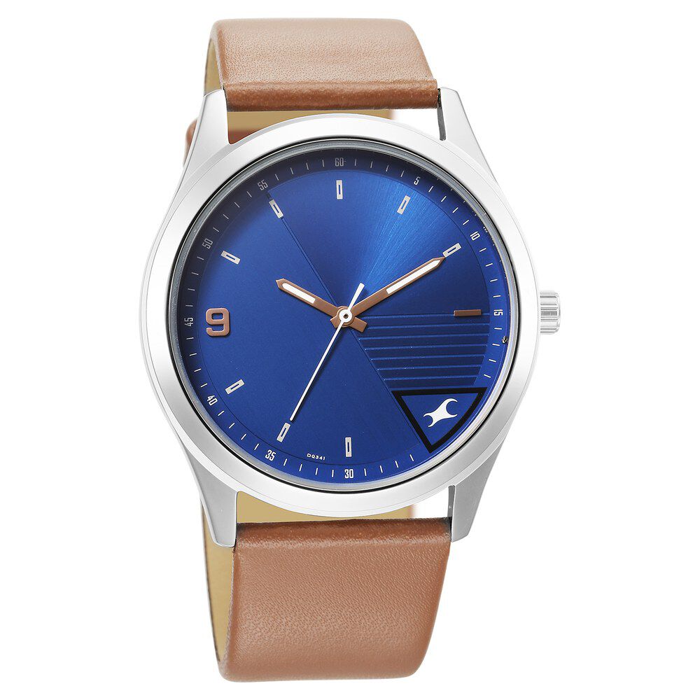 Fastrack Stunners Quartz Analog Blue Dial Brown Leather Strap Watch For Guys 3317SL01