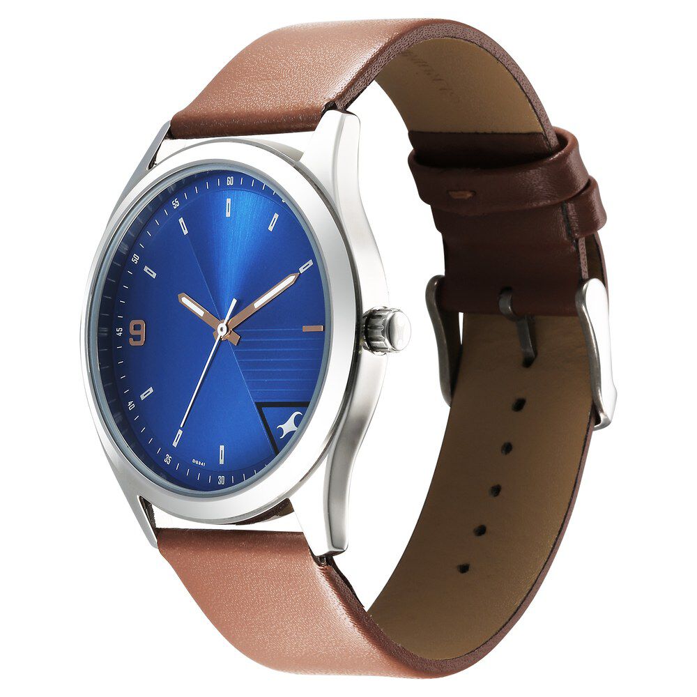 Fastrack Stunners Quartz Analog Blue Dial Brown Leather Strap Watch For Guys 3317SL01