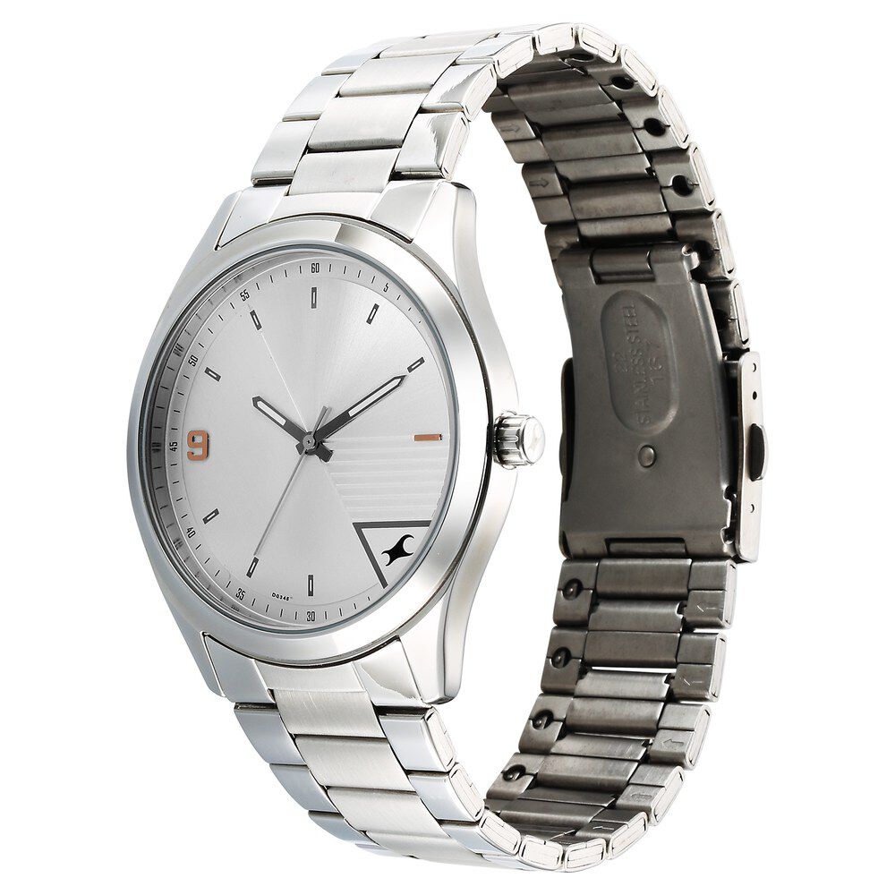 Fastrack Stunners Quartz Analog Silver Dial Silver Metal Strap Watch For Guys 3317SM01