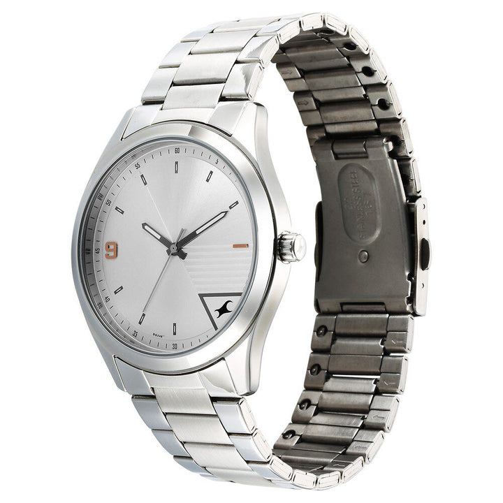 Fastrack Stunners Quartz Analog Silver Dial Silver Metal Strap Watch For Guys 3317SM01