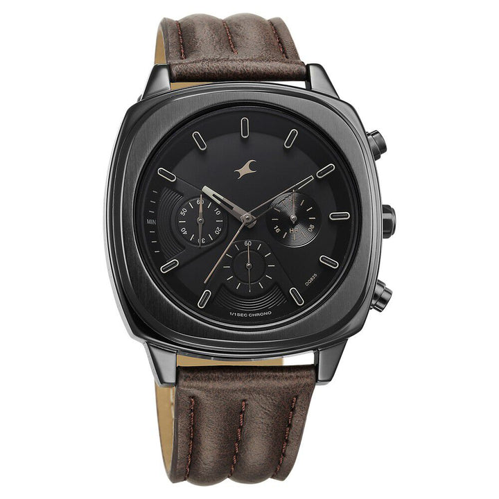 Fastrack Kronos Chronograph Black Dial Brown Leather Strap Watch For Guys 3319NL01