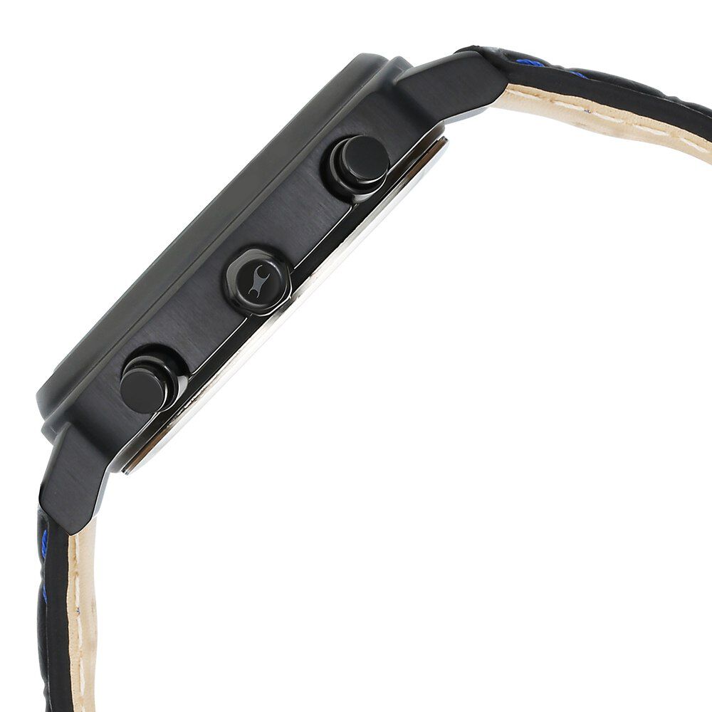 Fastrack Kronos Chronograph Black Dial Black Leather Strap Watch For Guys 3319NL02