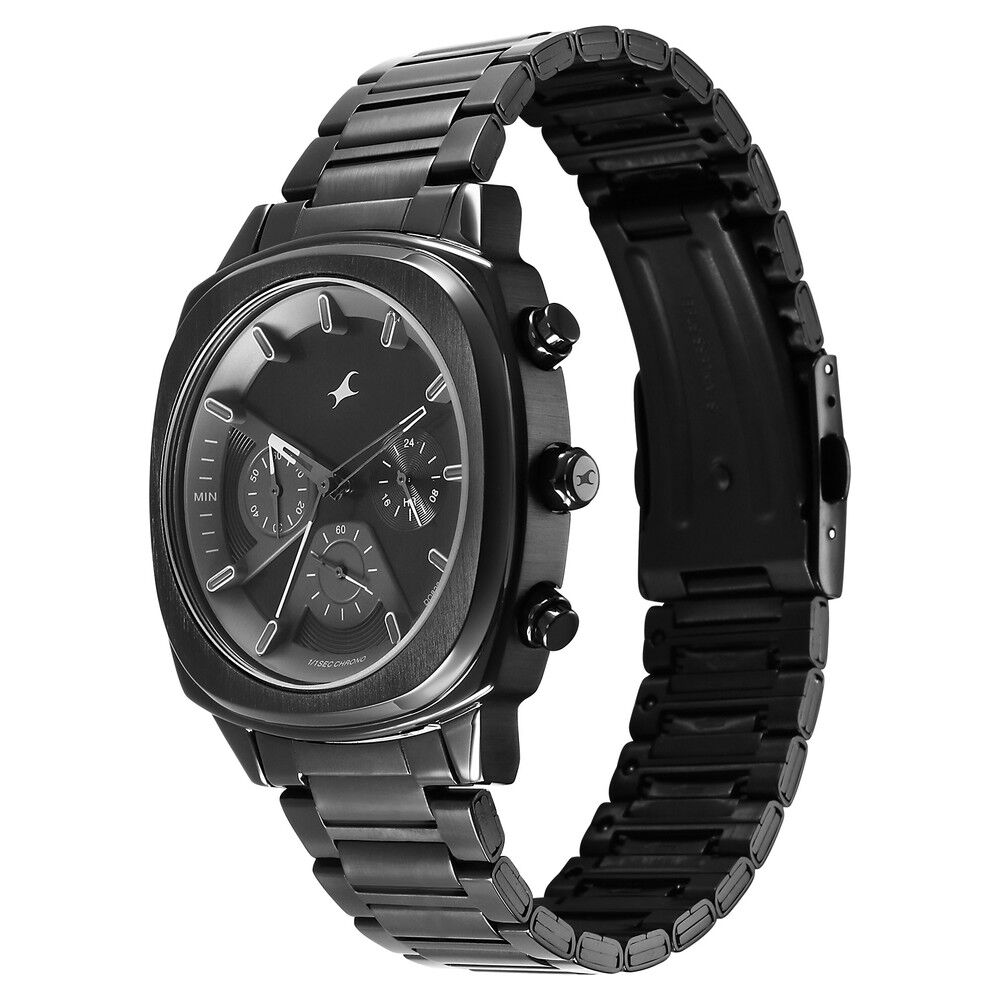 Fastrack Kronos Chronograph Black Dial Black Stainless Steel Strap Watch For Guys 3319NM01
