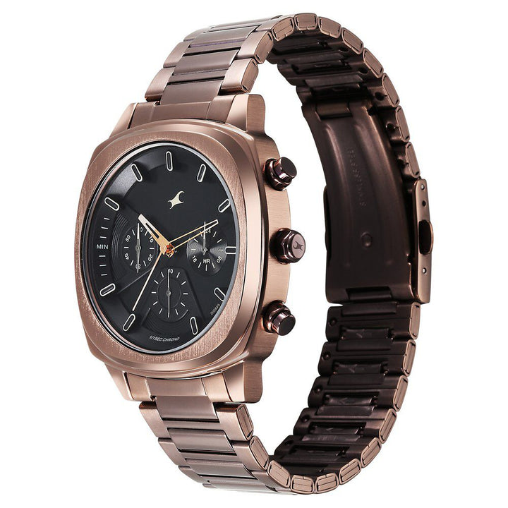 Fastrack Kronos Chronograph Black Dial Brown Stainless Steel Strap Watch For Guys 3319QM01
