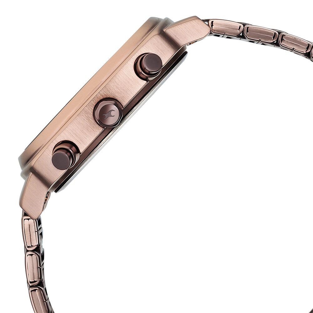 Fastrack Kronos Chronograph Black Dial Brown Stainless Steel Strap Watch For Guys 3319QM01