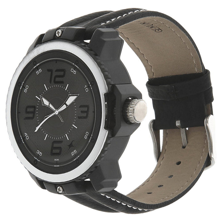 Fastrack Quartz Analog Grey Dial Leather Strap Watch for Guys NR38017PL01