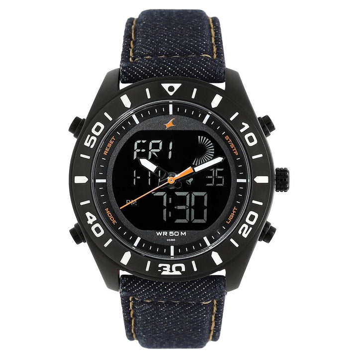 Fastrack Denim Quartz Analog Digital Black Dial Denim Strap Watch for Guys NP38034NL01