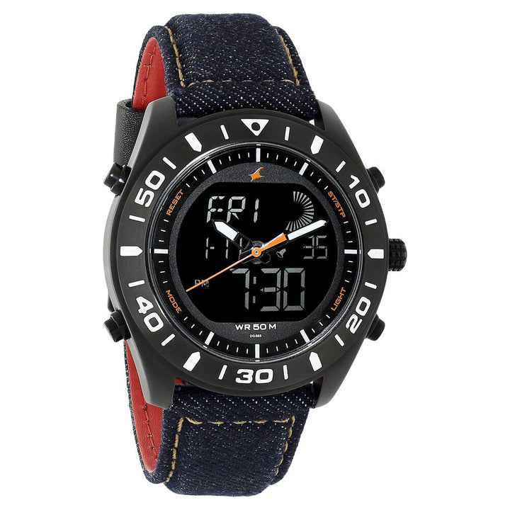 Fastrack Denim Quartz Analog Digital Black Dial Denim Strap Watch for Guys NP38034NL01