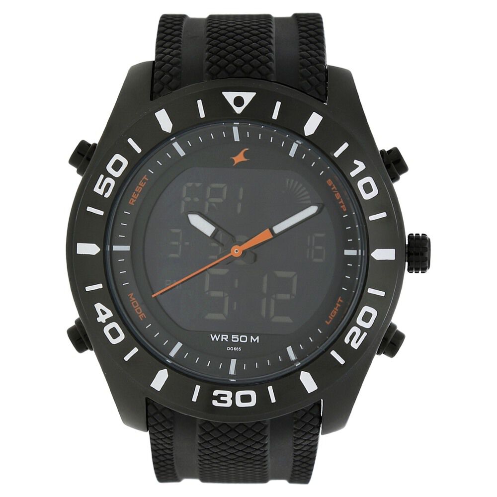 Fastrack Quartz Analog Digital Black Dial Silicone Strap Watch for Guys NR38034NP01