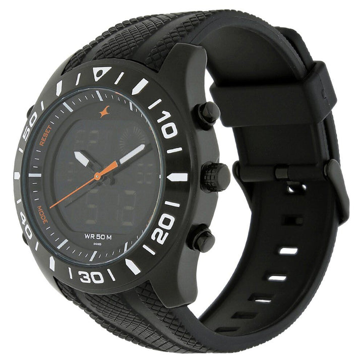 Fastrack Quartz Analog Digital Black Dial Silicone Strap Watch for Guys NR38034NP01
