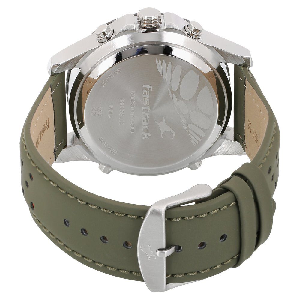 Fastrack Quartz Analog Digital Orange Dial Leather Strap Watch for Guys NS38035SL03