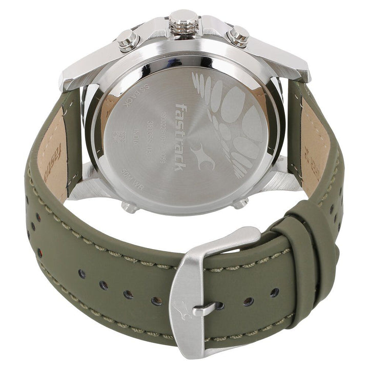 Fastrack Quartz Analog Digital Orange Dial Leather Strap Watch for Guys NS38035SL03