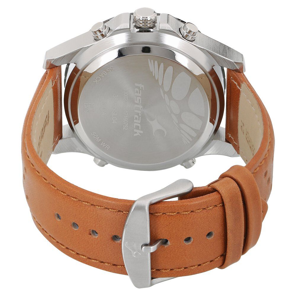 Fastrack Quartz Analog Digital Grey Dial Leather Strap Watch for Guys NS38035SL04
