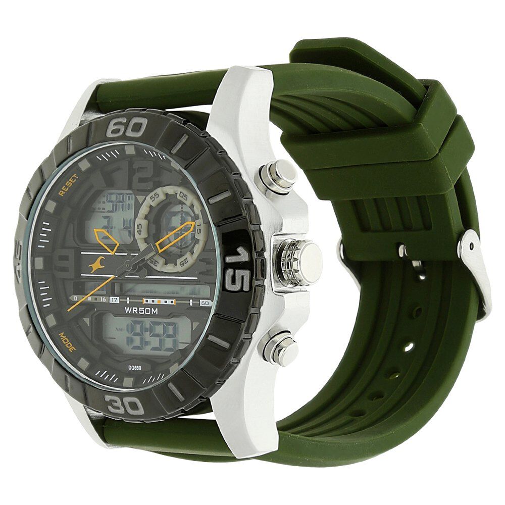 Fastrack Quartz Analog Digital Grey Dial Silicone Strap Watch for Guys NS38035SP01