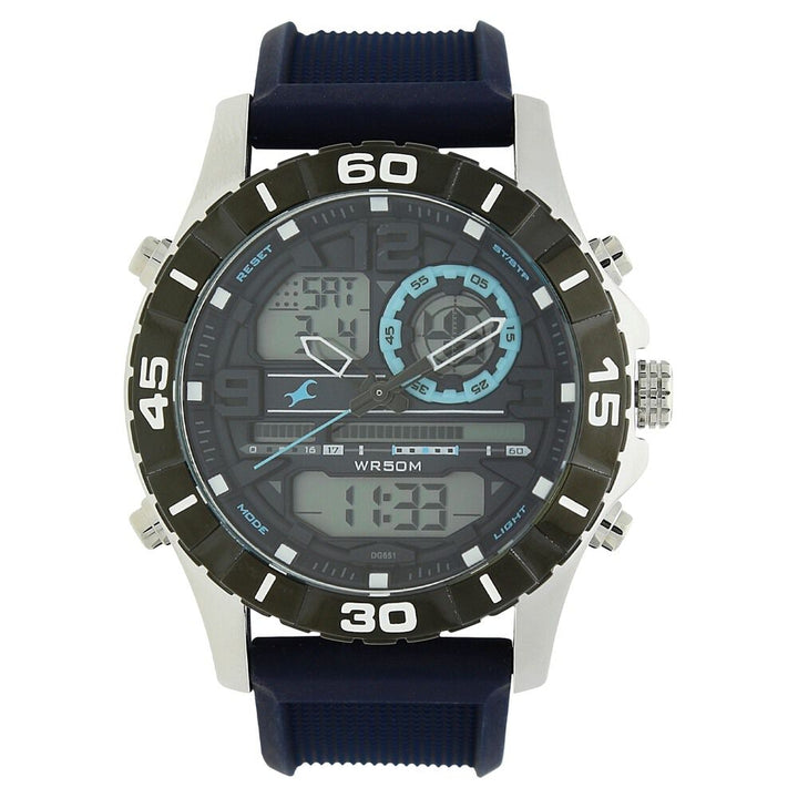 Fastrack Quartz Analog Digital Grey Dial Silicone Strap Watch for Guys NS38035SP02