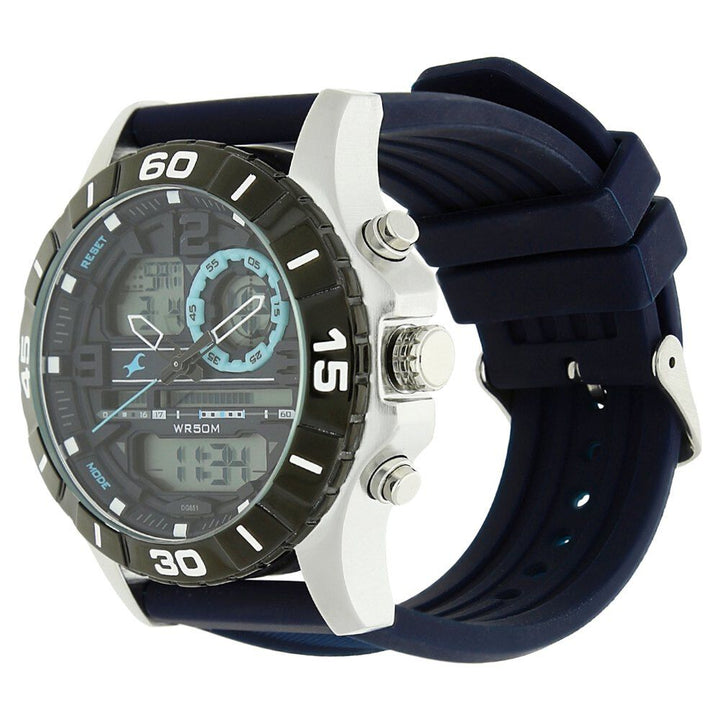 Fastrack Quartz Analog Digital Grey Dial Silicone Strap Watch for Guys NS38035SP02