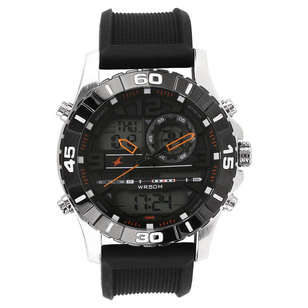 Fastrack Quartz Analog Digital Black Dial Silicone Strap Watch for Guys NS38035SP03