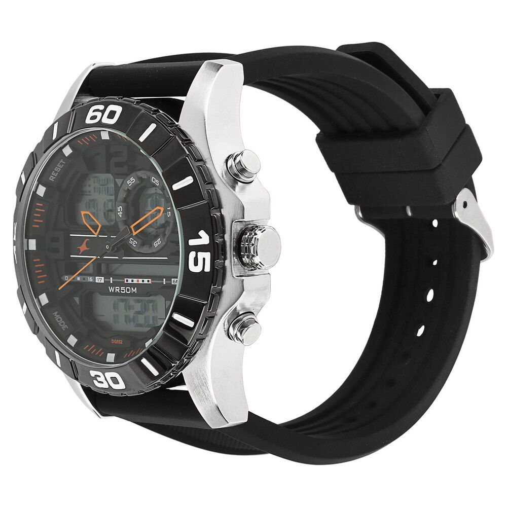 Fastrack Quartz Analog Digital Black Dial Silicone Strap Watch for Guys NS38035SP03