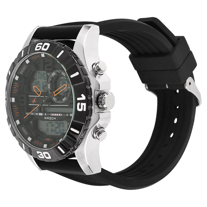 Fastrack Quartz Analog Digital Black Dial Silicone Strap Watch for Guys NS38035SP03
