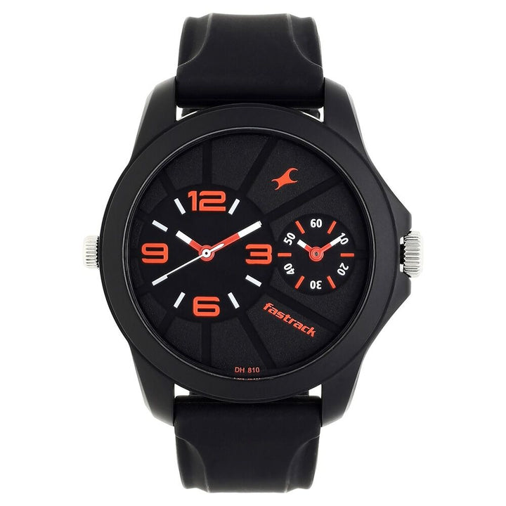 Fastrack Quartz Analog Black Dial Silicone Strap Watch for Guys NR38042PP01