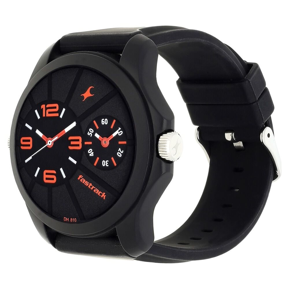 Fastrack Quartz Analog Black Dial Silicone Strap Watch for Guys NR38042PP01
