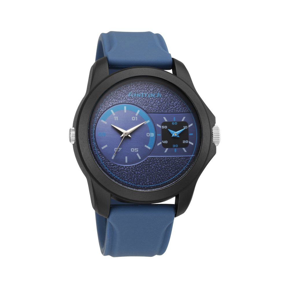 Fastrack Dual Time Quartz Analog Blue Dial Silicone Strap Watch for Guys NR38042PP05