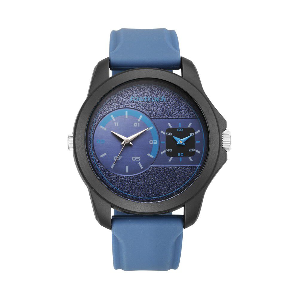 Fastrack Dual Time Quartz Analog Blue Dial Silicone Strap Watch for Guys NR38042PP05